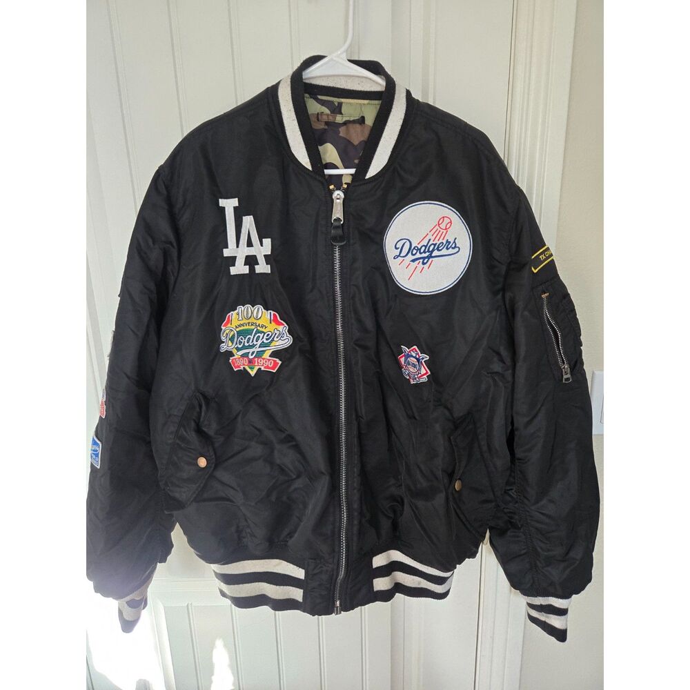 Alpha Industries LA Dodgers Men’s 2XL Black MA-1 Bomber Jacket MLB Patch New Era